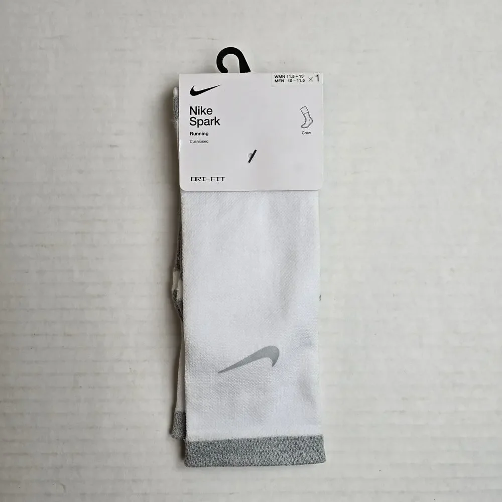 Nike Spark Running Crew Socks Size W11.5-13/M10-11.5 White Cushioned Dri-Fit